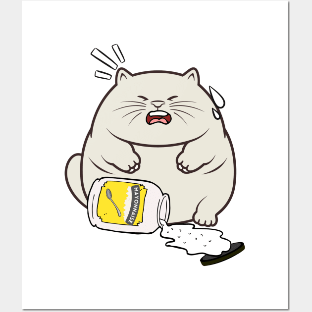 Funny Fat cat spilled mayonnaise Wall Art by Pet Station